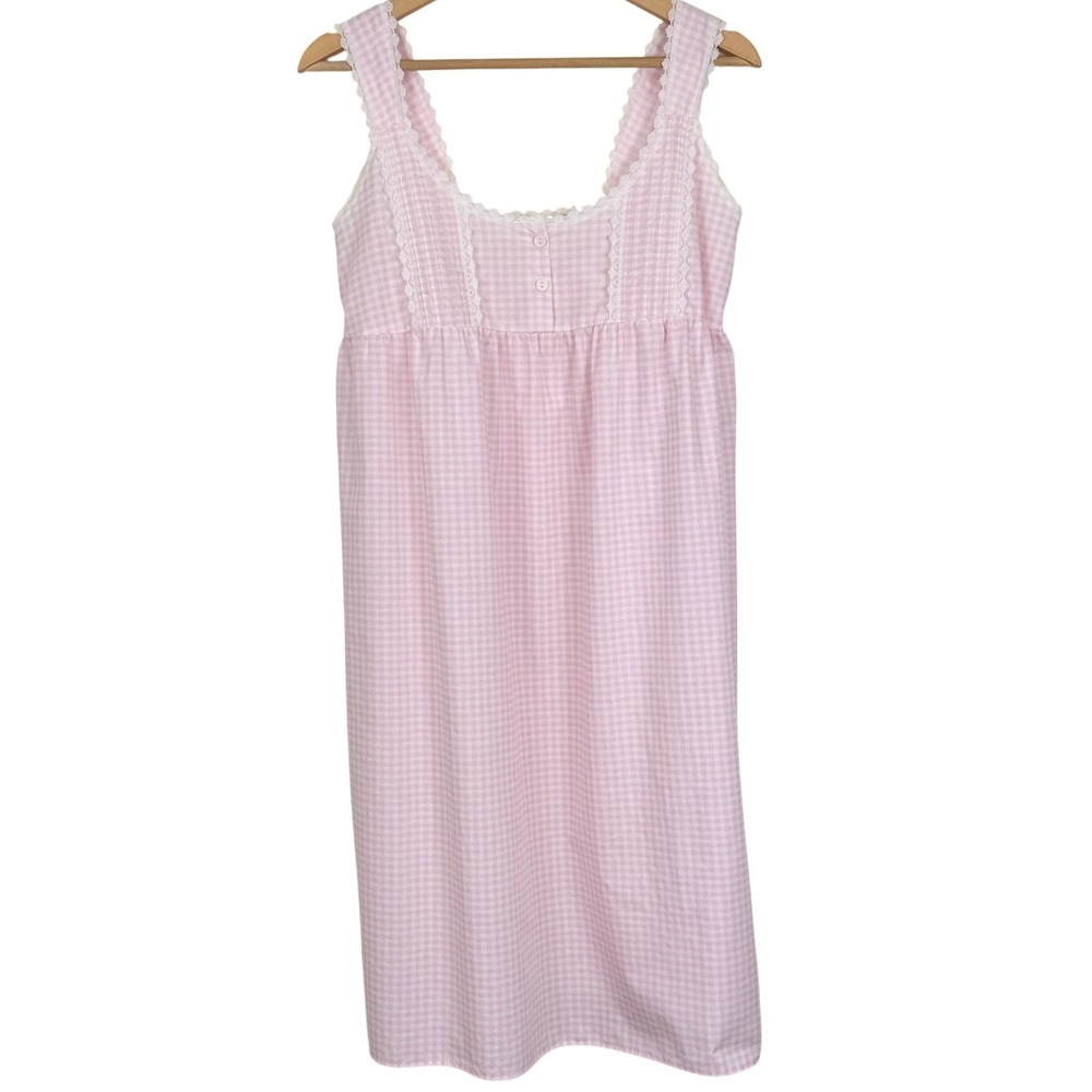 Vintage 90s Pink Gingham Lace Trim Nightgown Cottagecore Coquette Grandmacore